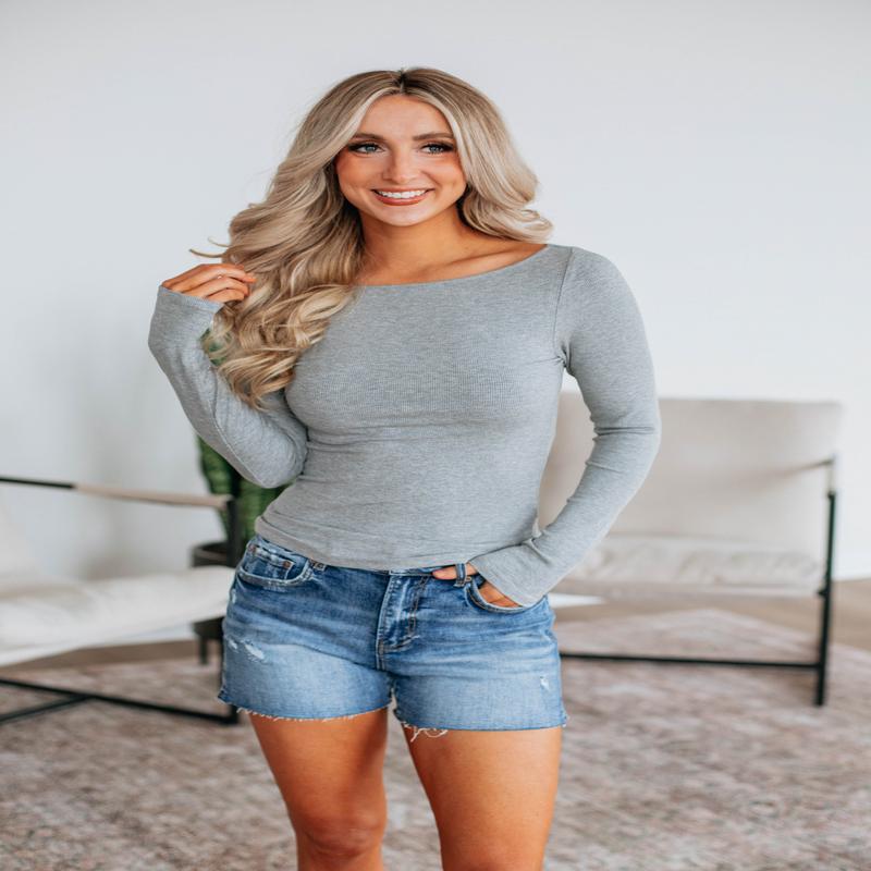 Brynn Ribbed Top - Heather Grey