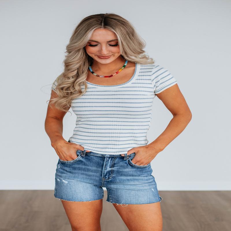 Macey Striped Top - Sky Blue Mix