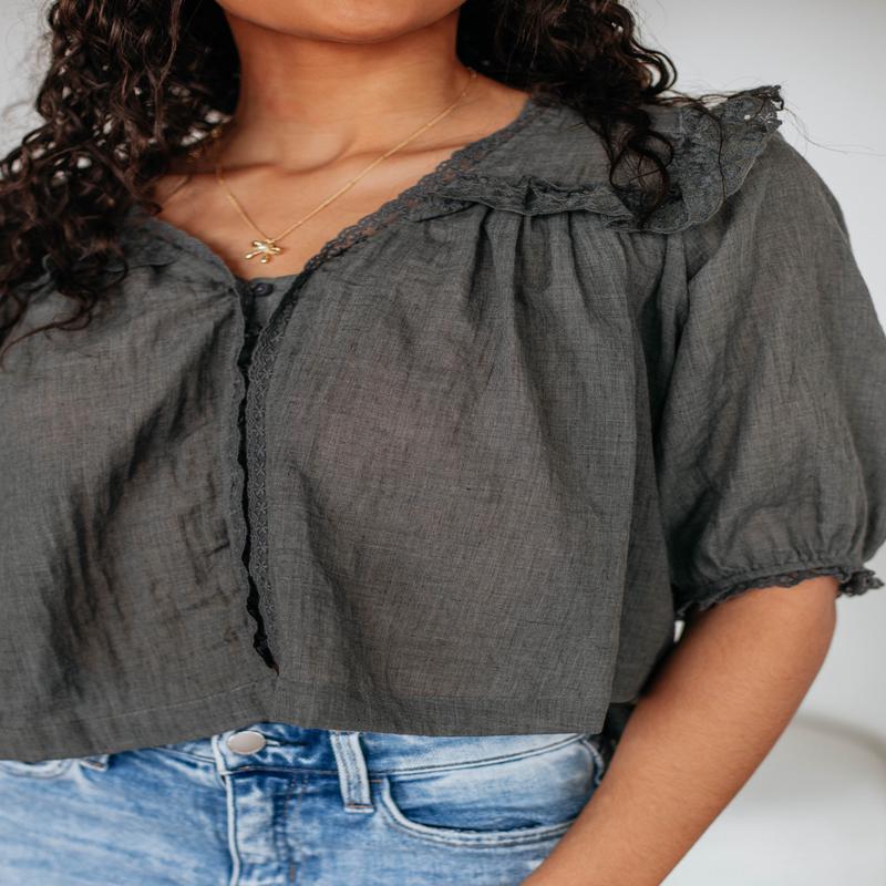 Odilia Lace Blouse - Charcoal