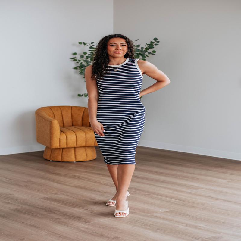 Pattie Striped Dress - Navy Mix