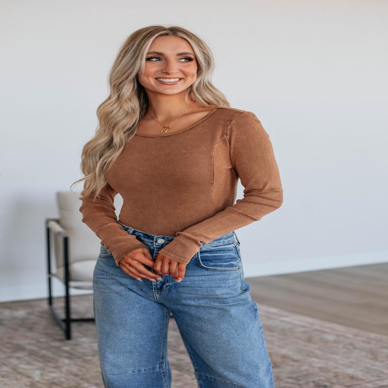 Braelyn Ribbed Bodysuit - Camel