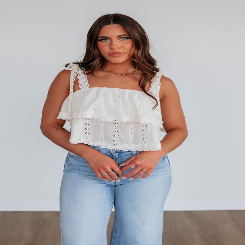 Mabel Eyelet Tank - Cream