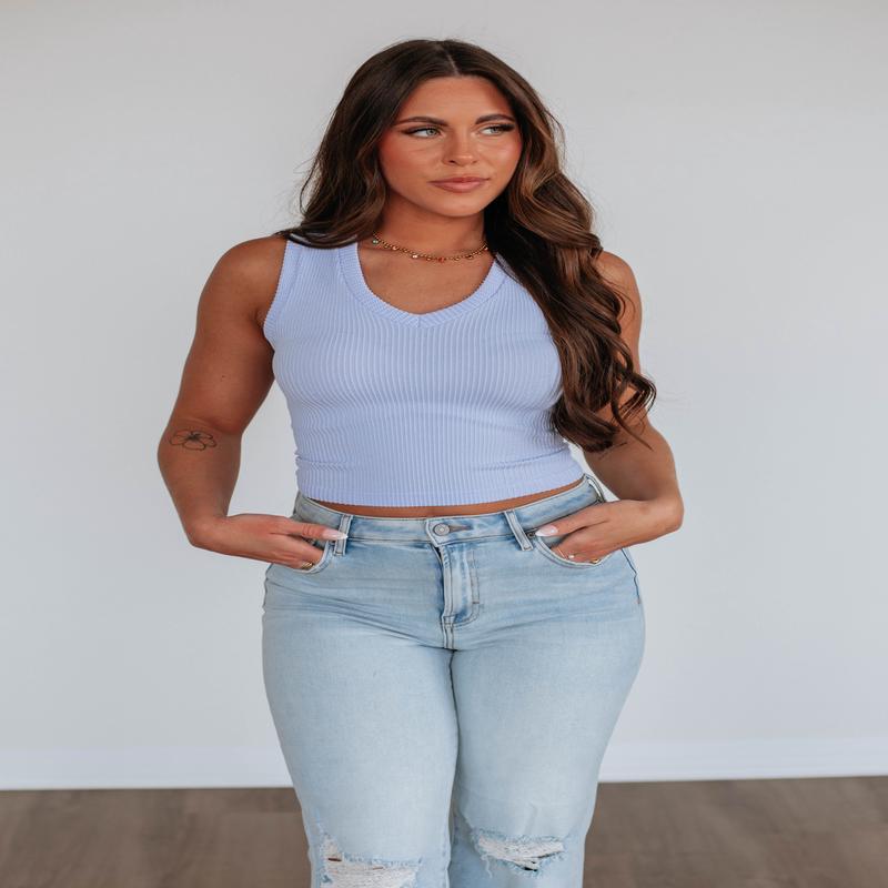 Nola Ribbed Tank - Powder Blue