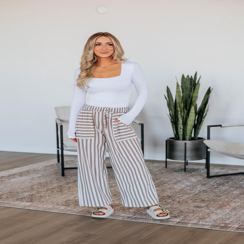 Shannon Striped Pants - Mocha Mix