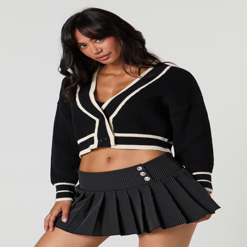 Contrast Trim Cropped Cardigan