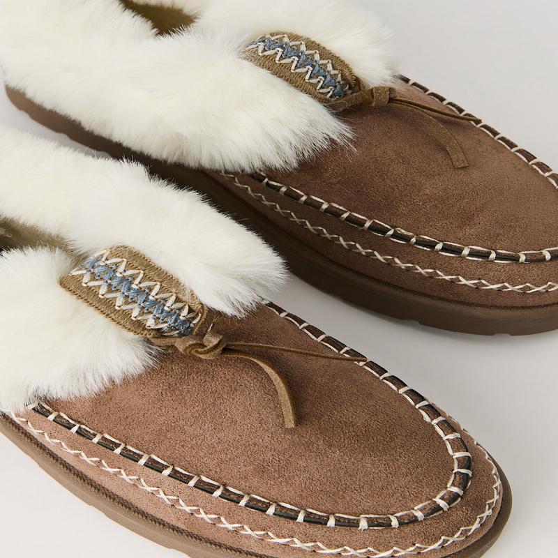 Faux Fur Embroidered Slipper Booties