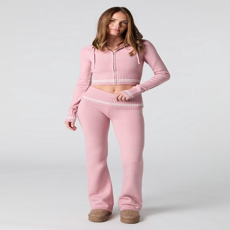 Foldover Waist Knit Flare Pant