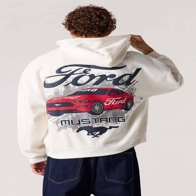 Ford Embroidered & Puff Print Fleece Zip-Up Boxy Hoodie