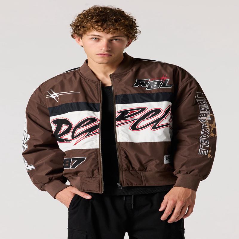 Rebel Embroidered Colourblock Racing Bomber Jacket