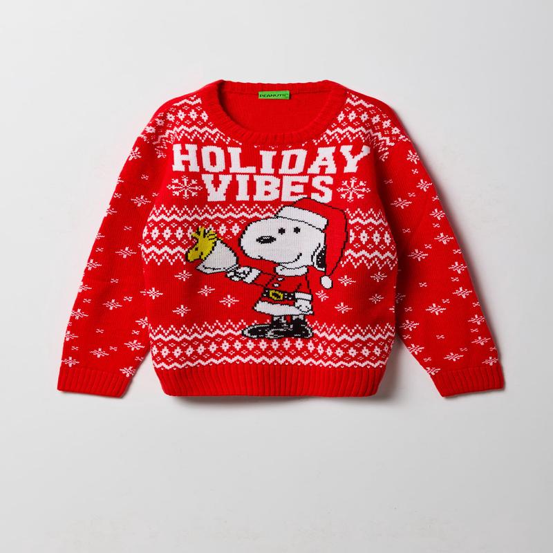 Boys Peanut Snoopy Jacquard Knit Christmas Sweater