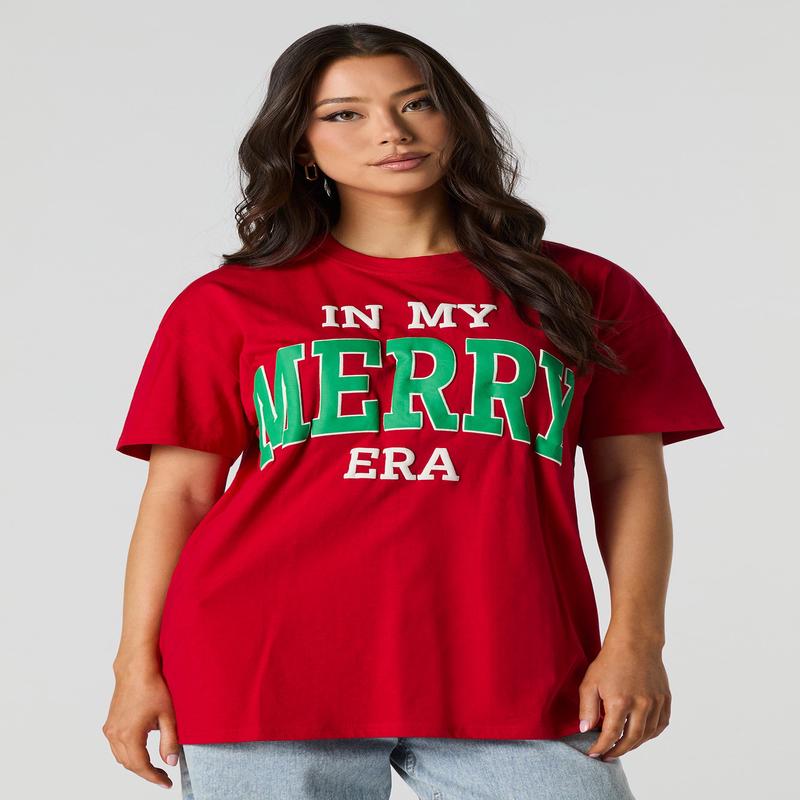 Christmas In My Merry Era Puff Print Oversized T-Shirt