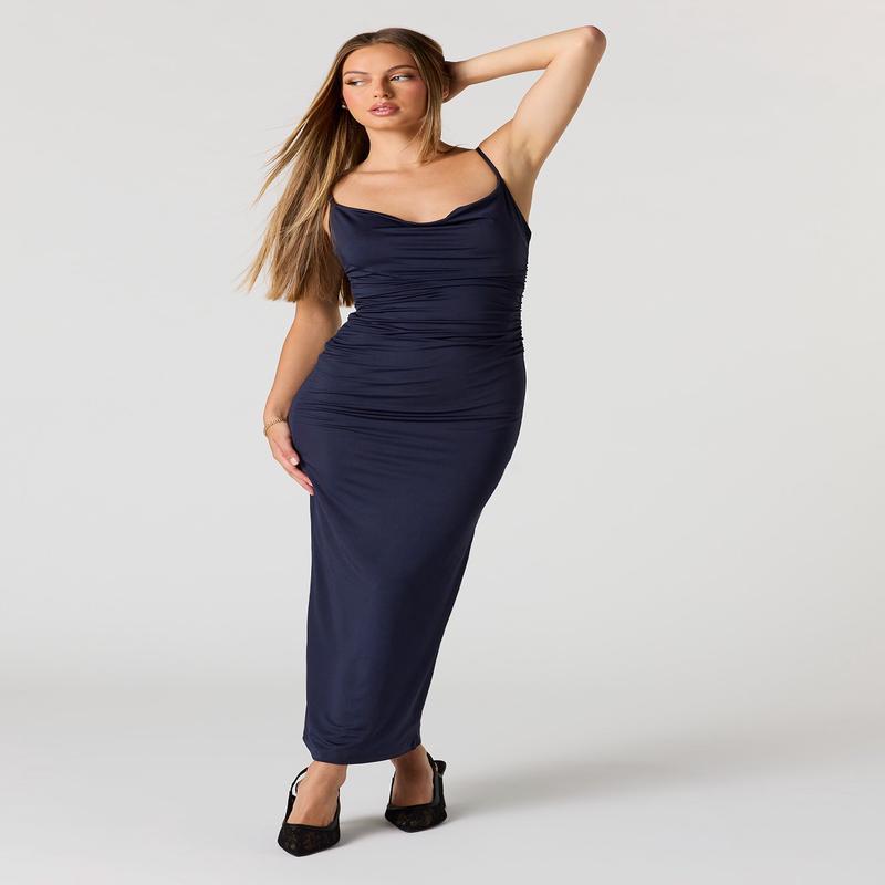 Cowl Neck Ruched Maxi Dress