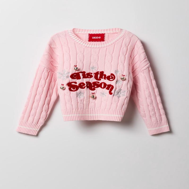 Girls Christmas 3D Bells Chenille Embroidered Sweater