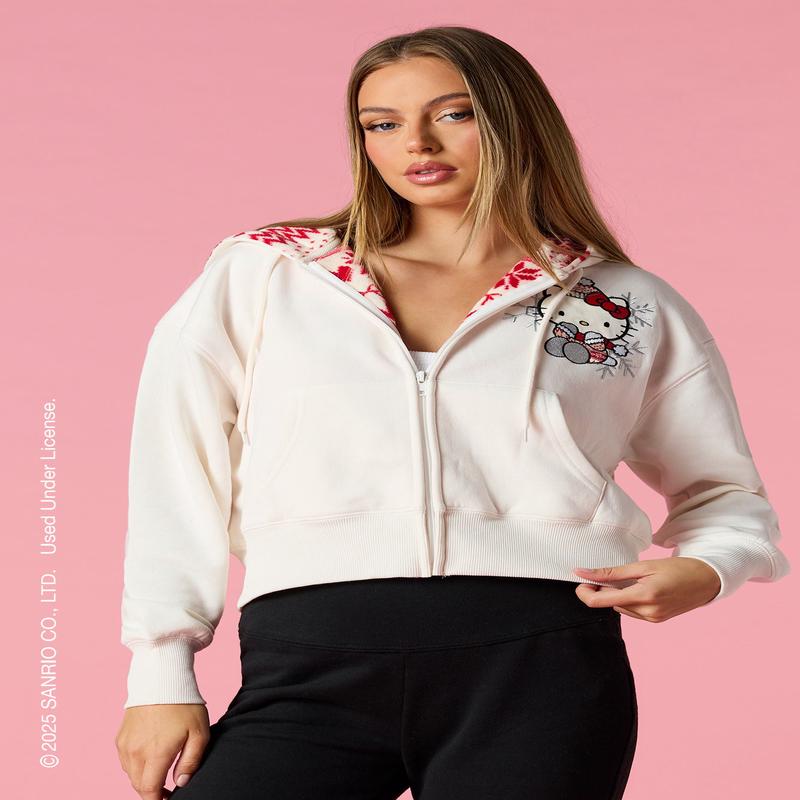 Hello Kitty Holiday Embroidered Zip-Up Hoodie