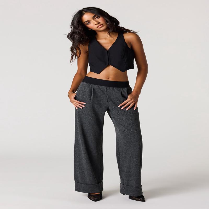 Plaid Knit Dress Pant