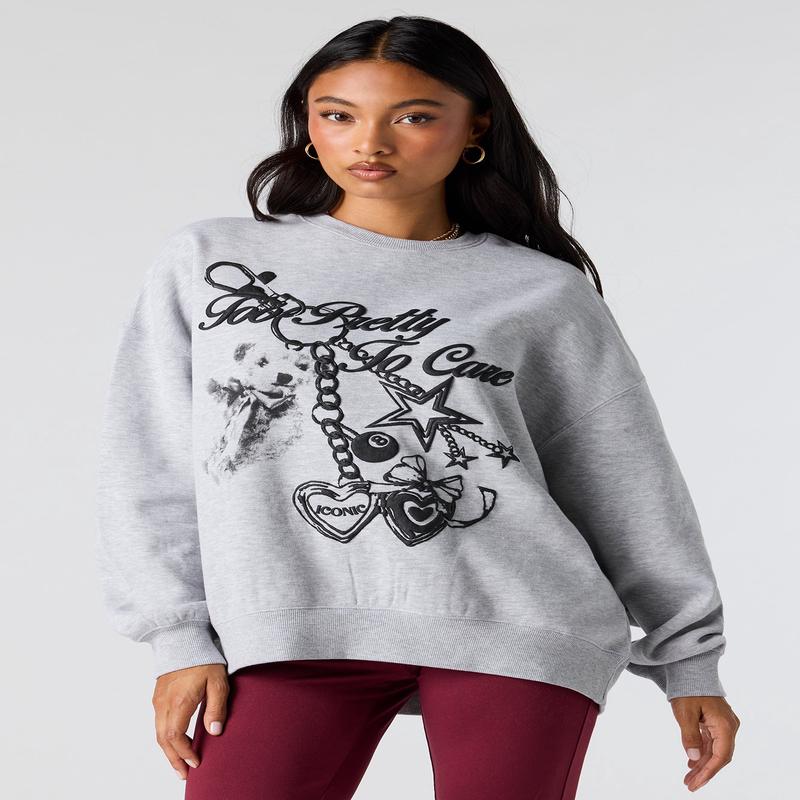Puff Print Fleece Oversized Sweatshirt