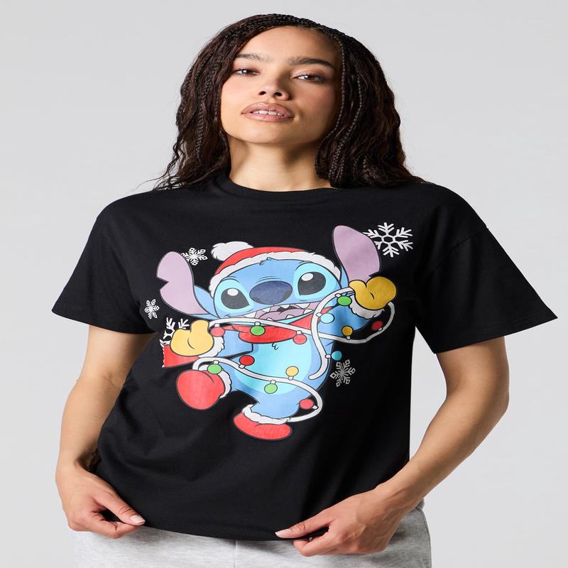Stitch Christmas Graphic Boyfriend T-Shirt