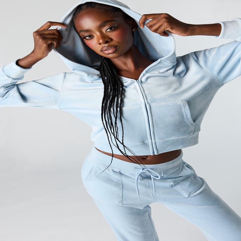 Velour Zip-Up Hoodie