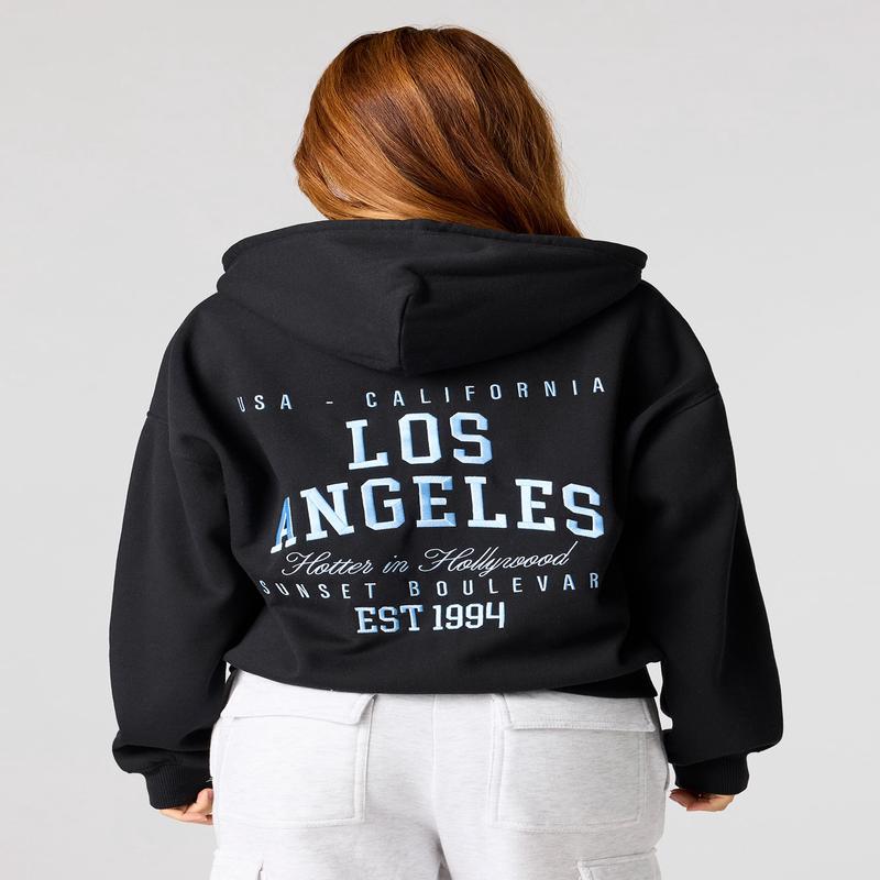 Embroidered Boxy Zip-Up Hoodie