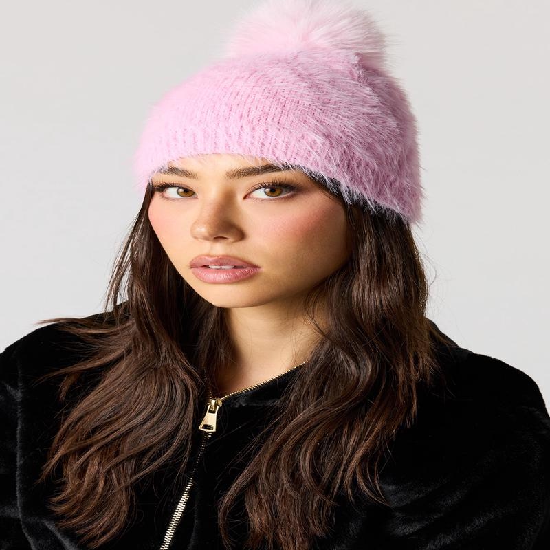 Faux Fur Pom Pom Beanie