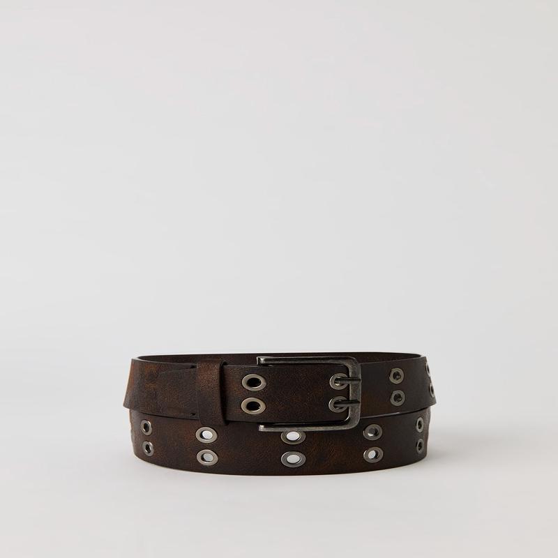 Faux Leather Double Grommet Belt