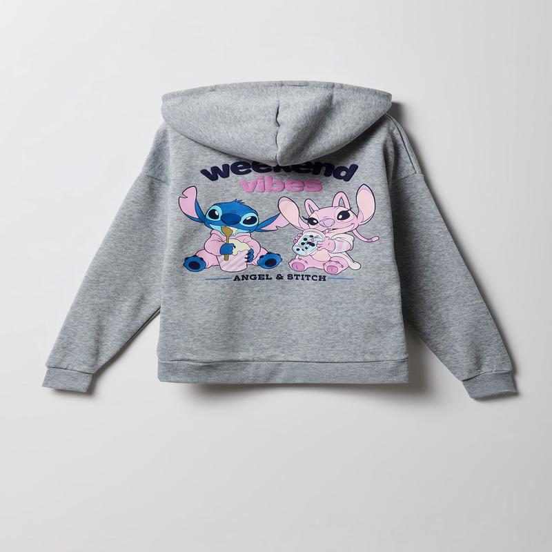 Girls Stitch & Angel Puff Print Fleece Hoodie