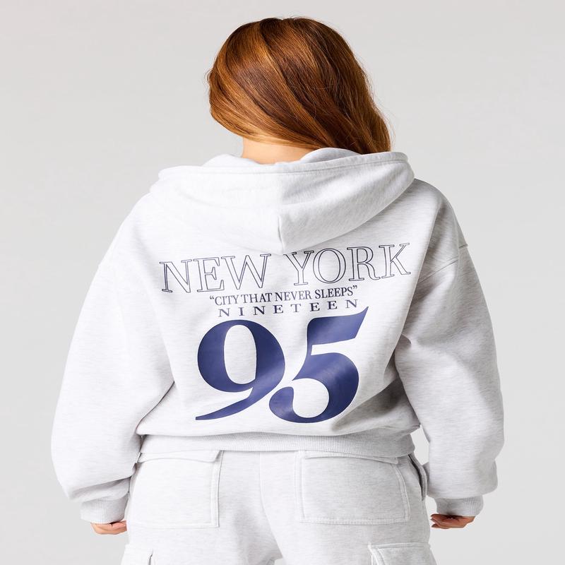 HD Print Boxy Zip-Up Hoodie