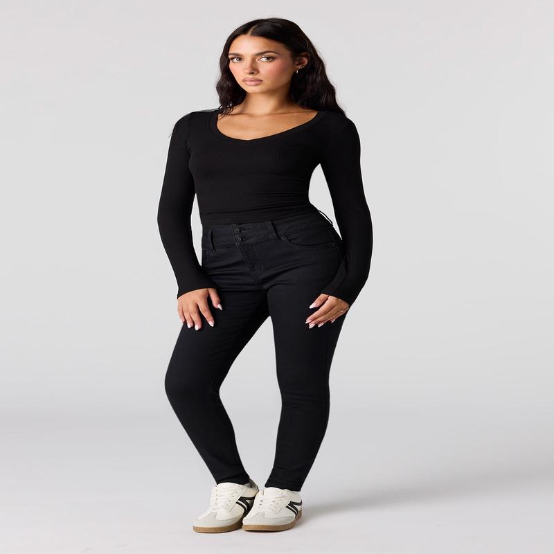 High Rise Push Up Skinny Black Jean