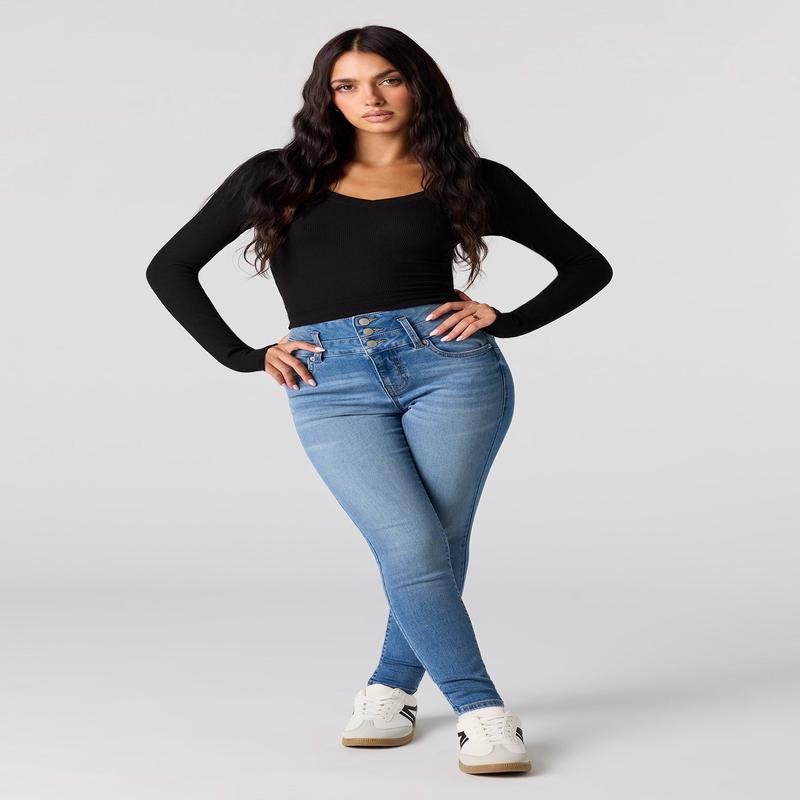 High Rise Push Up Skinny Medium Jean