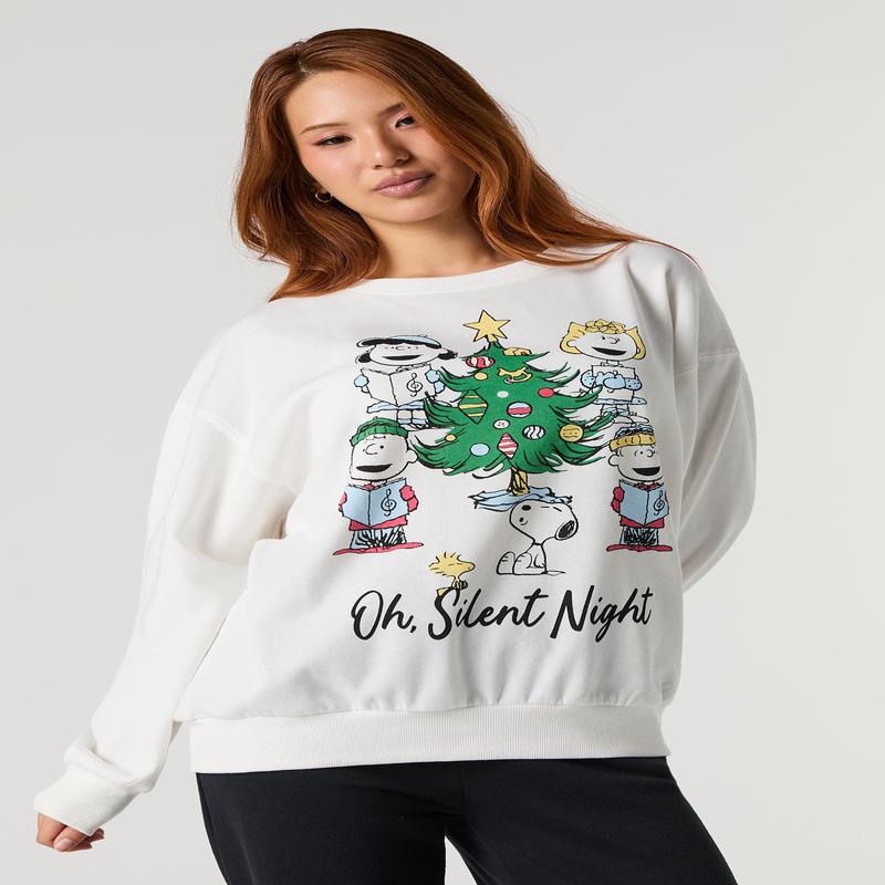 Peanuts Snoopy Silent Night Graphic Fleece Sweatshirt