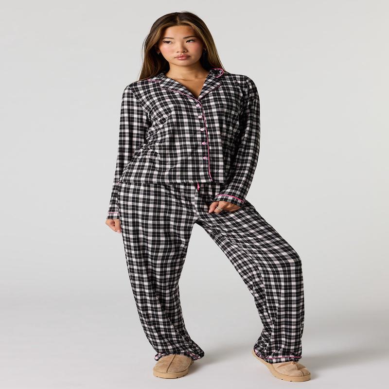 Printed Button-Up Top & Pant Pajama Set