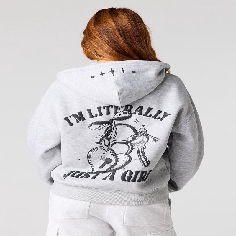 Puff Print Boxy Zip-Up Hoodie