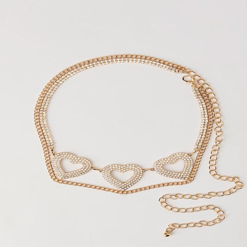 Rhinestone Heart Layered Chain Belt