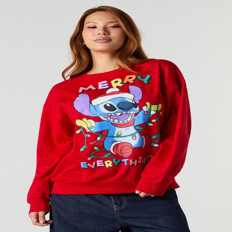 Stitch Merry Christmas Graphic Fleece Sweatshirt