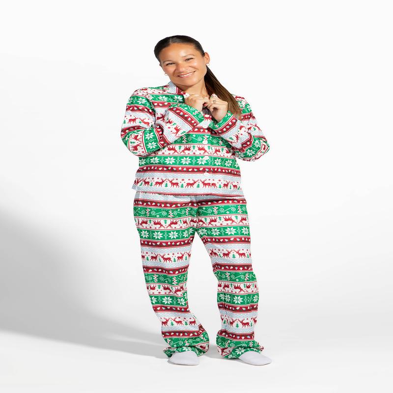 Womens Fammy Jammies Fair Isle Flannel Pajama Set