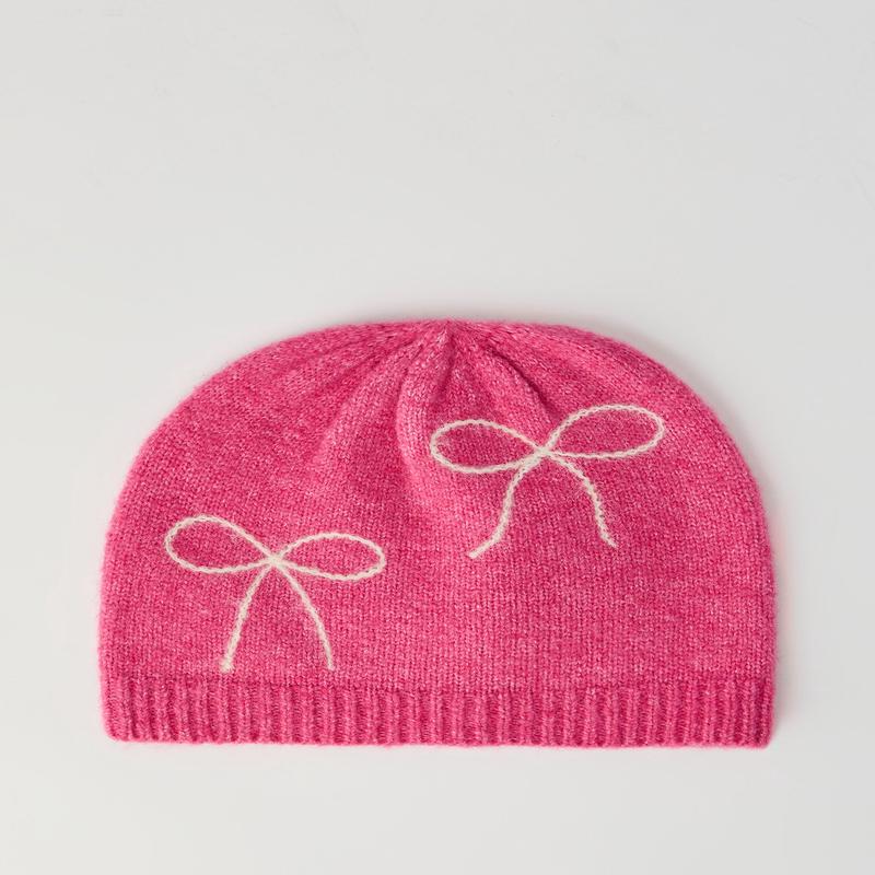 Bow Jacquard Knit Beanie