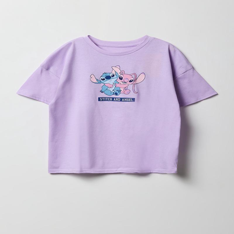 Girls Oversized Stitch & Angel Graphic T-Shirt