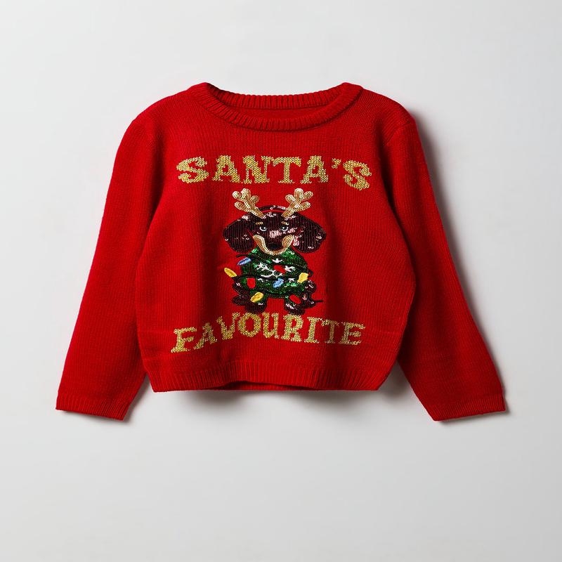 Girls Sequin Dog Christmas Sweater