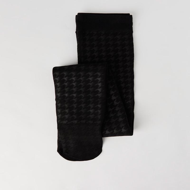 Houndstooth Faux Fur Lined Tights