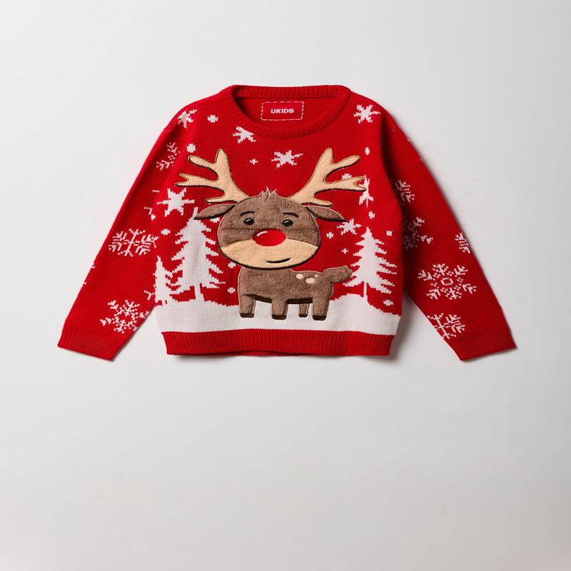 Kids Furry Reindeer Christmas Sweater