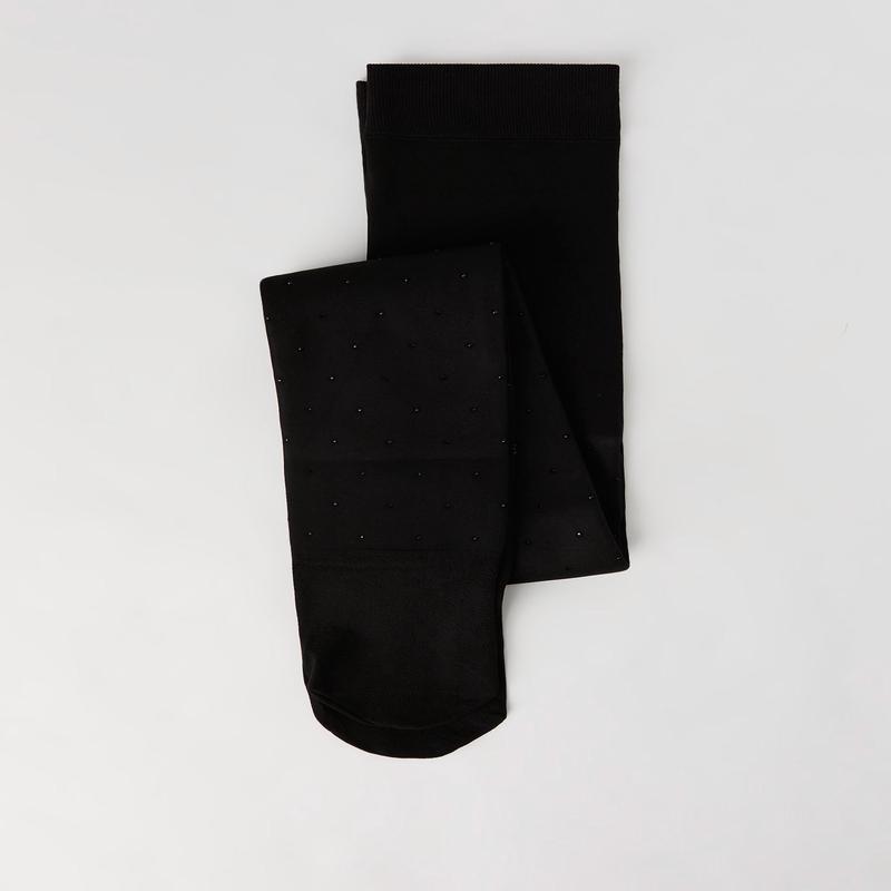 Rhinestone Faux Fur Lined Tights