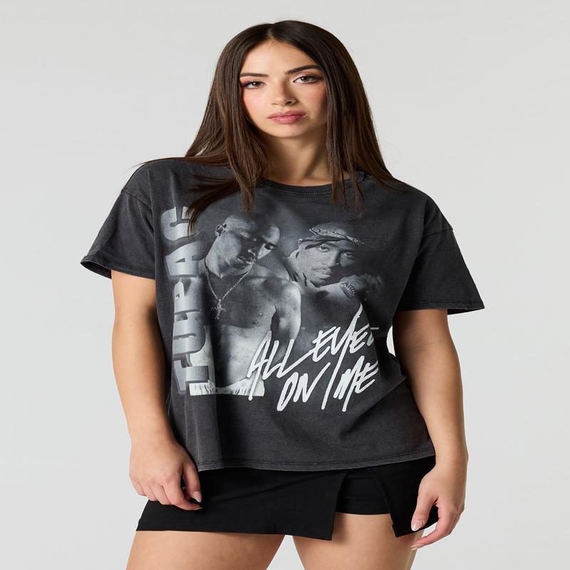 Tupac Graphic Washed Boyfriend T-Shirt