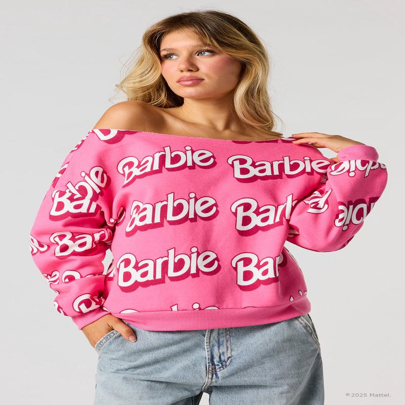 Barbie Off-Shoulder Fleece Sweatshirt