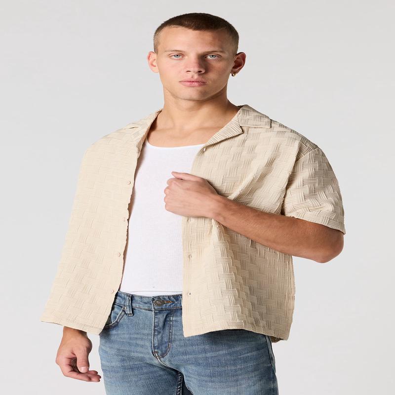 Basket Weave Button-Up Top