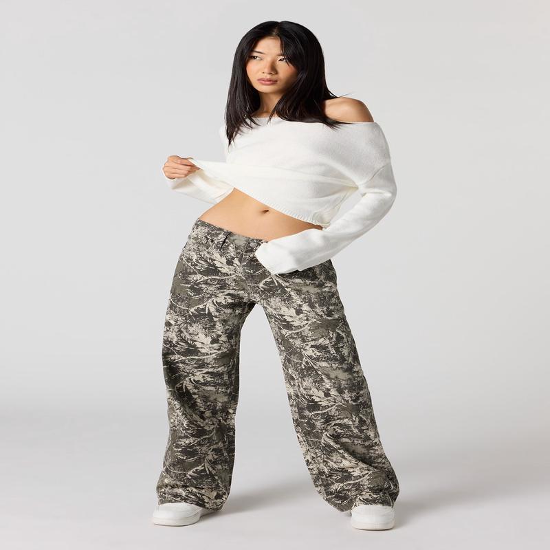 Camo Low Rise Baggy Pant with Bows