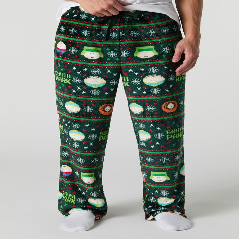Cartoon Christmas Print Plush Pajama Pant