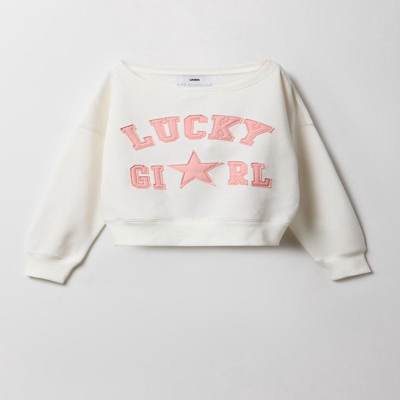 Girls Fleece Off Shoulder Patched Sweatshirt