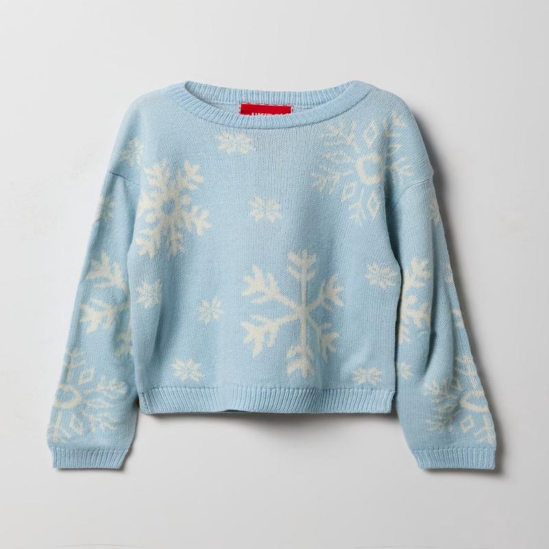Girls Snowflake Jacquard Knit Sweater