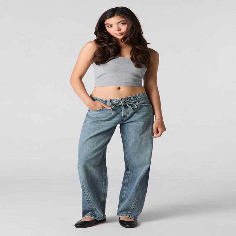 Low Rise Tie Waist Baggy Jean