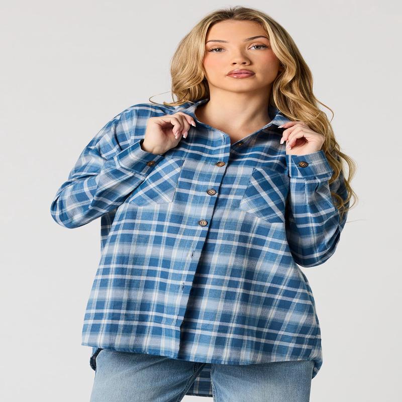 Plaid Flannel Button-Up Top
